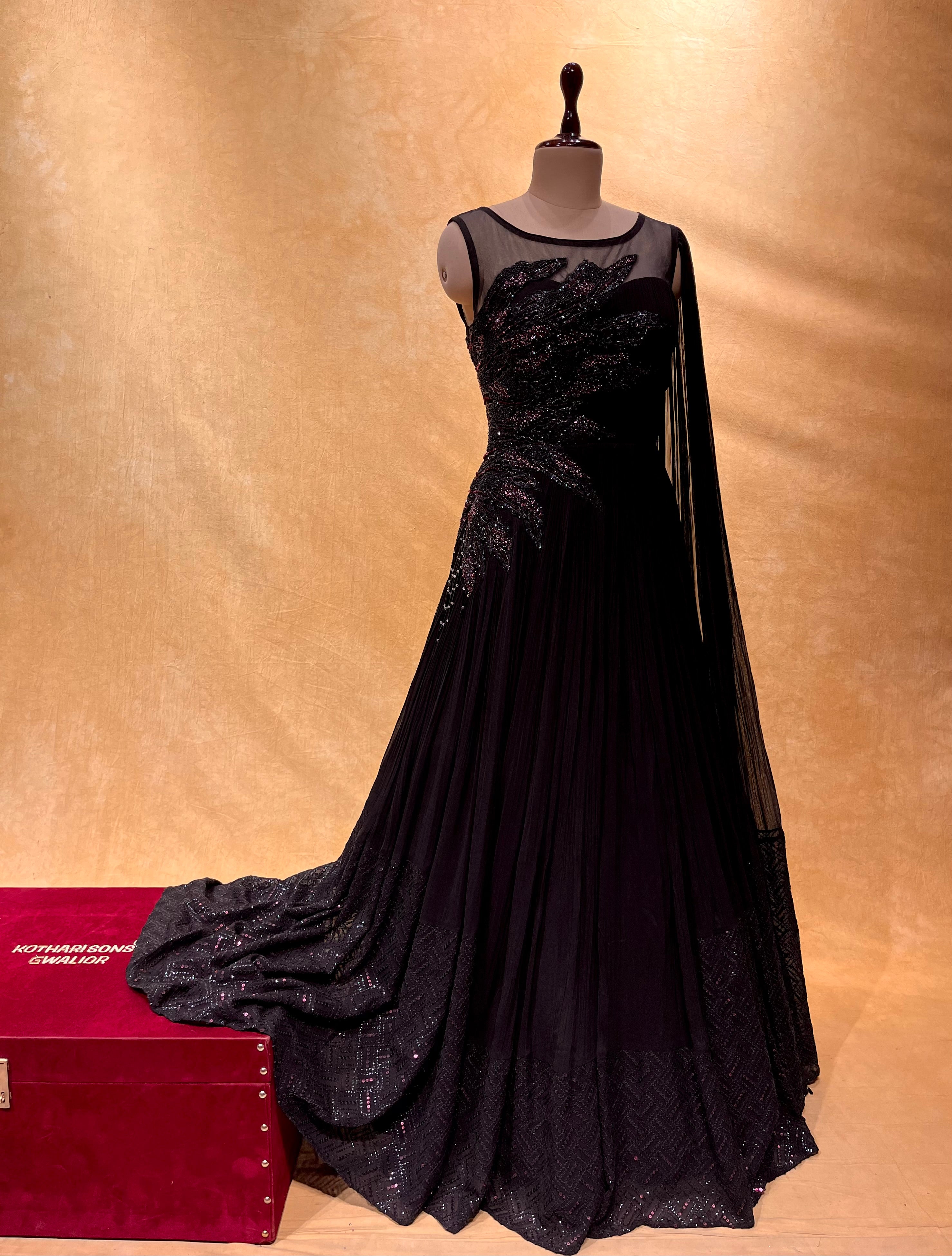 Buy Black Georgette Sequins Embroidered Anarkali Gown Party Wear Online at  Best Price | Cbazaar